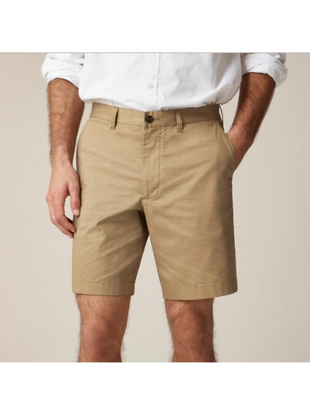 J.Crew Giant Fit Chino Shorts Mens 34 Dusty Khaki Cotton Twill Raw Hem Zip Fly